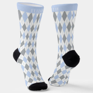 Calcetines Patrón de Argel Blanco Azul Gris personalizado