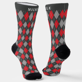 Calcetines Patrón de Argel gris gris rojo personalizado