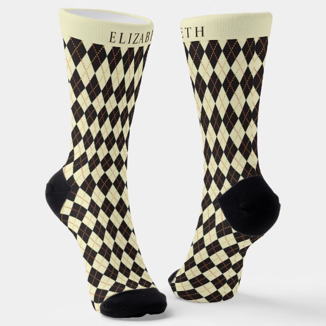 Calcetines Patrón de arglo negro amarillo pálido personalizad (Angular)