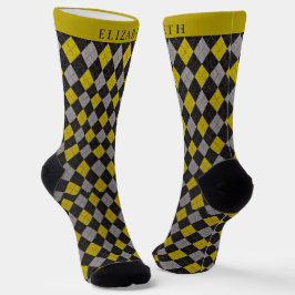 Calcetines Patrón de arglos gris amarillo negro personalizado