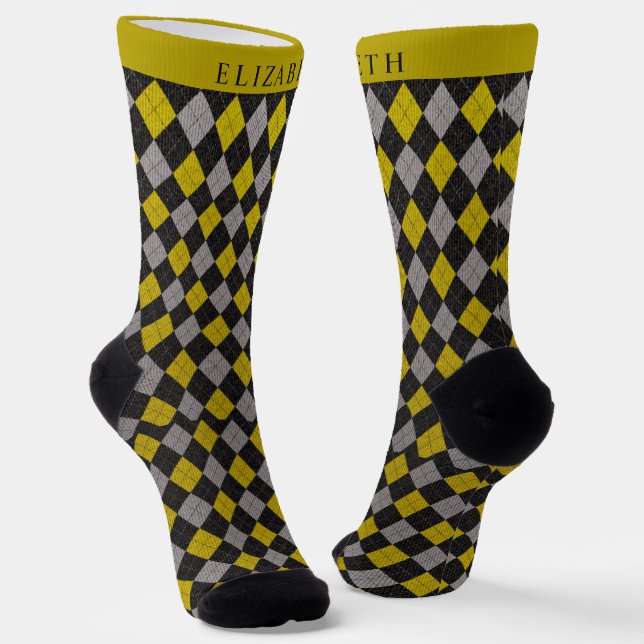 Calcetines Patrón de arglos gris amarillo negro personalizado (Angular)