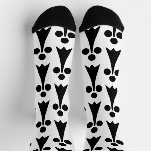 Calcetines Patrón de armiño, patrón medieval, negro sobre bla