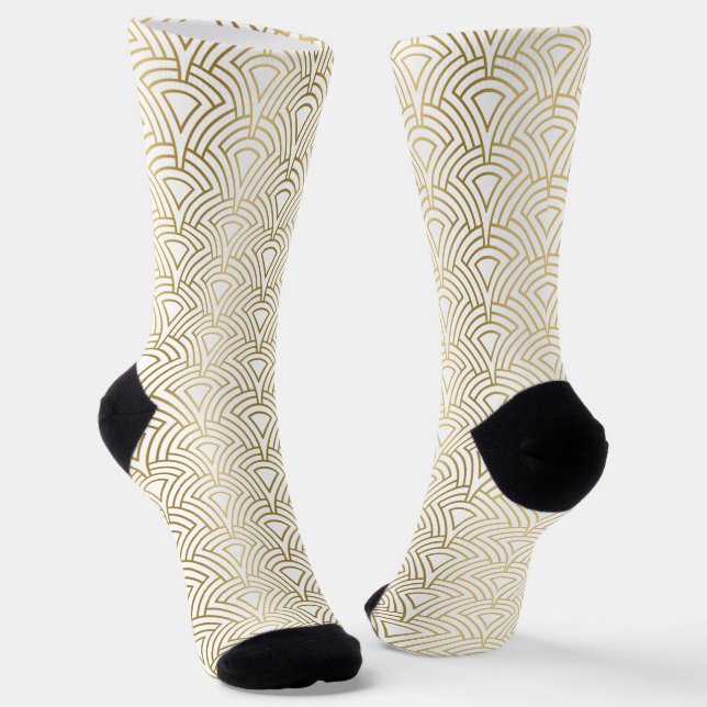 Calcetines Patrón de Art Deco geométrico dorado sobre blanco (Angular)