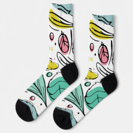 Calcetines Patrón de arte de tinta foliar l Blanco colorido m