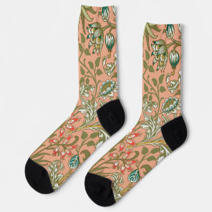 Calcetines Patrón de arte Rosa de flores William Morris Hyaci