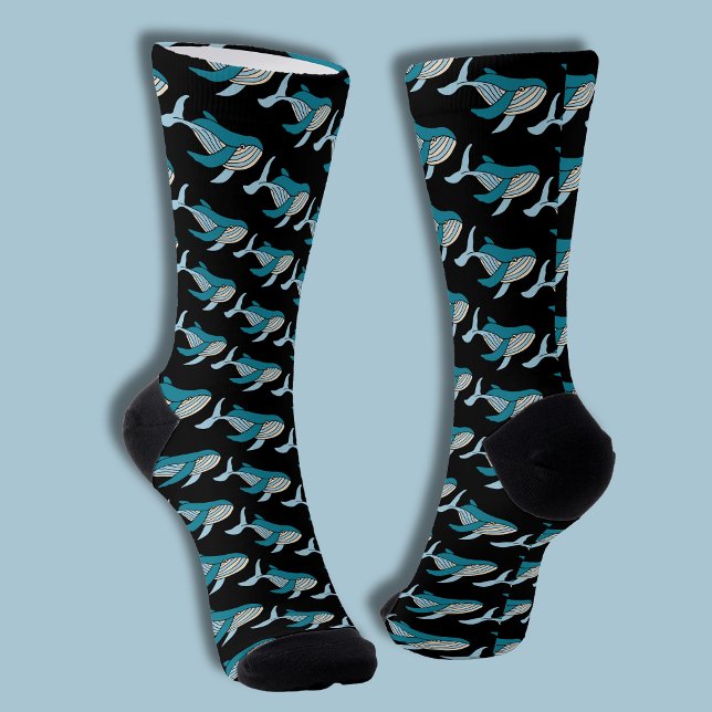 Calcetines Patrón de ballena azul (Blue whale socks on black)
