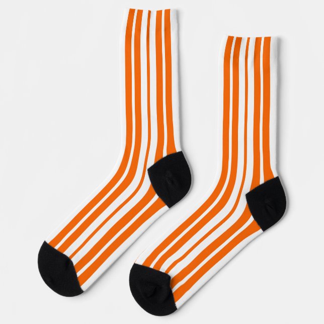 Calcetines Patrón de bandas verticales blancas naranja (Izquierda)