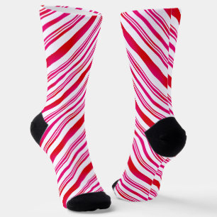 Calcetines Patrón de bastón de caramelo de rayas rojas y blan