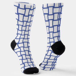 Calcetines Patrón de bloques trenzados blancos azules