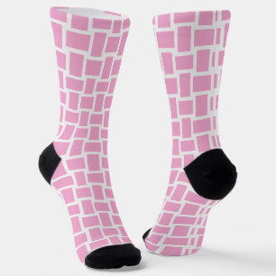 Calcetines Patrón de bloques trenzados blancos rosados