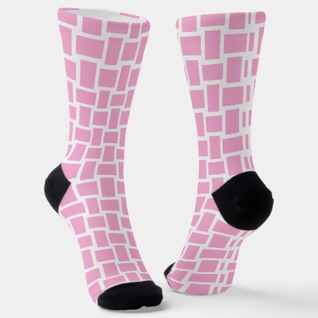 Calcetines Patrón de bloques trenzados blancos rosados (Angular)