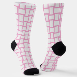 Calcetines Patrón de bloques trenzados blancos rosados