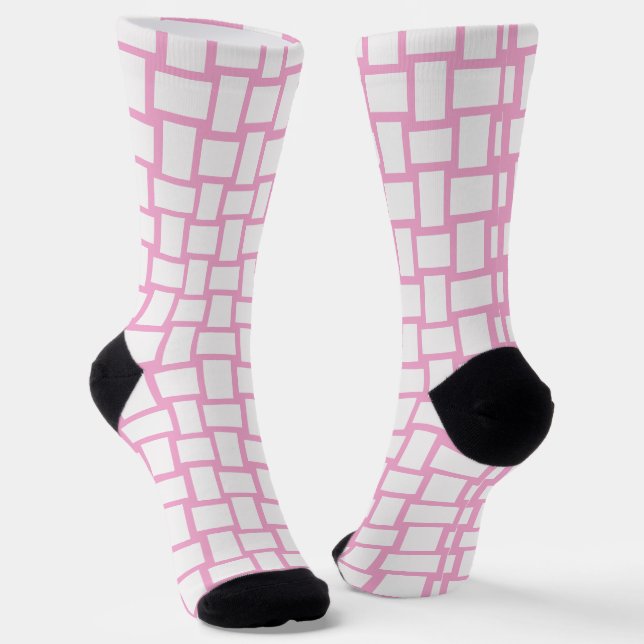 Calcetines Patrón de bloques trenzados blancos rosados (Angular)