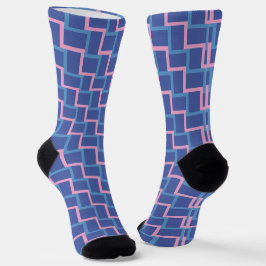 Calcetines Patrón de bloques trenzados de color rosa azul