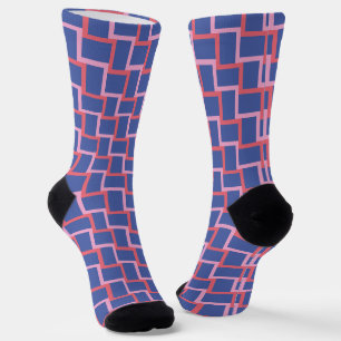Calcetines Patrón de bloques trenzados rojos y azules