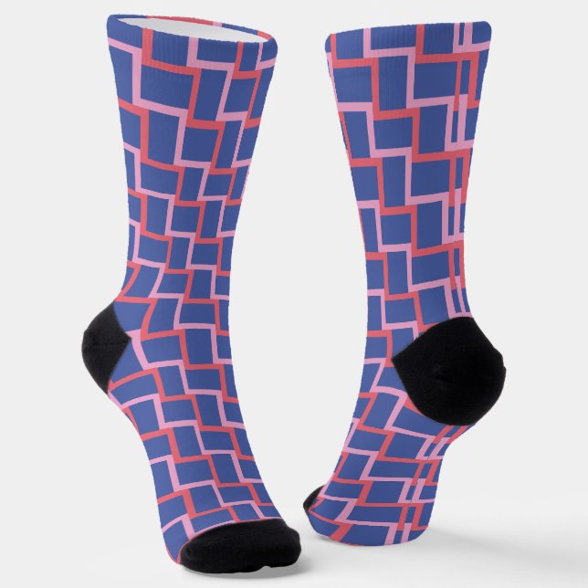 Calcetines Patrón de bloques trenzados rojos y azules (Angular)