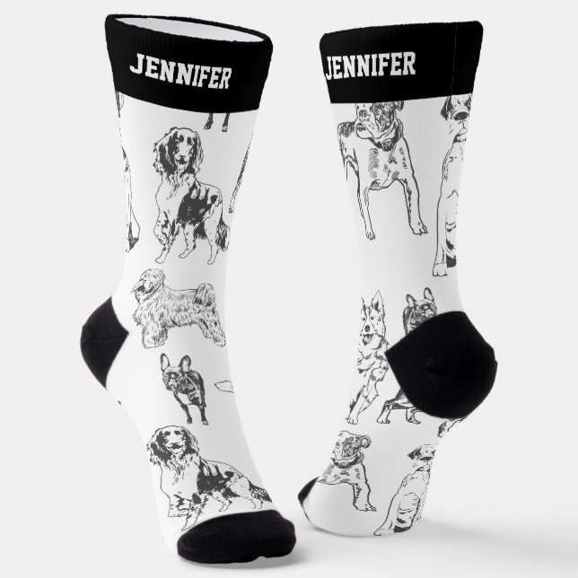 Calcetines Patrón de boceto de raza de perro lindo Lover (Angular)