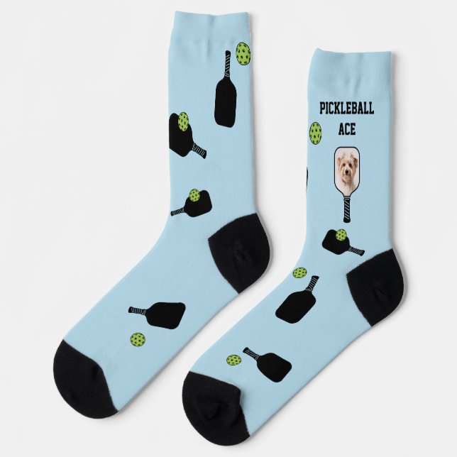 Calcetines Patrón de bolas de Mascota Foto Azul Personalizado (Izquierda)