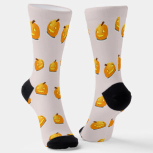 Calcetines patrón de cabeza de calabaza naranja