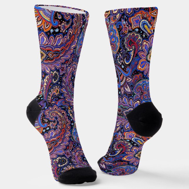 Calcetines Patrón de cachemira azul morado (Angular)
