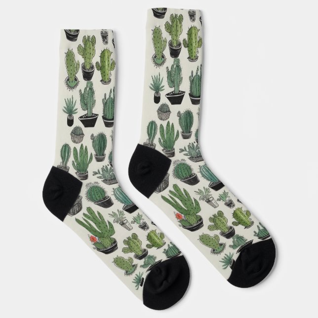 Calcetines Patrón de Cactus Verde (Derecha)