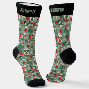 Calcetines Patrón de café de Navidades inteligentes Navidad v