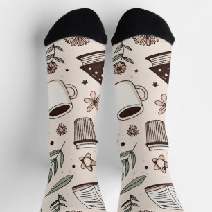 Calcetines Patrón de café y libro acogedor Estética neutral