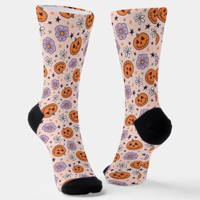 Calcetines Patrón de calabazas y flores divertidas de Hallowe (Angular)