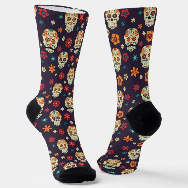 Calcetines Patrón de calaveras retro coloridas (Angular)