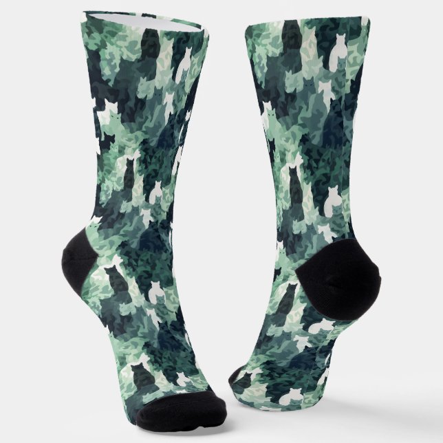 Calcetines Patrón de camuflaje de gatos verdes (Angular)