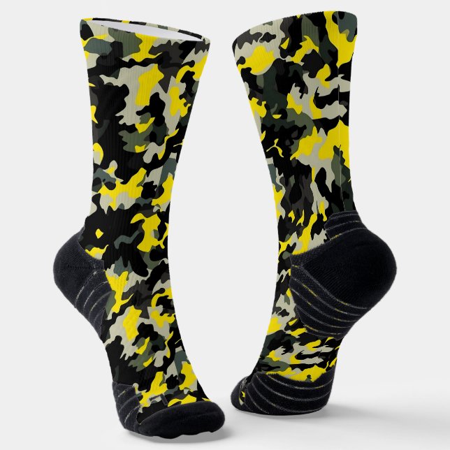Calcetines Patrón de camuflaje negro y amarillo (Angular)