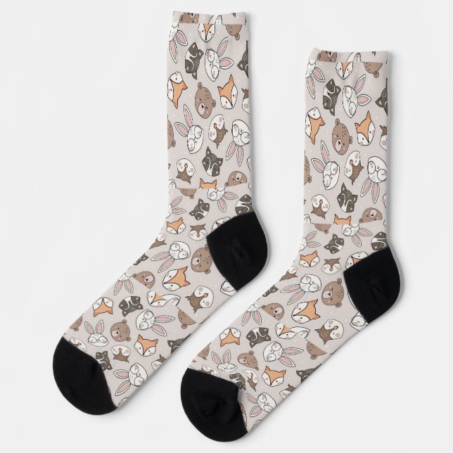 Calcetines Patrón de caras de animales recortados (Izquierda)