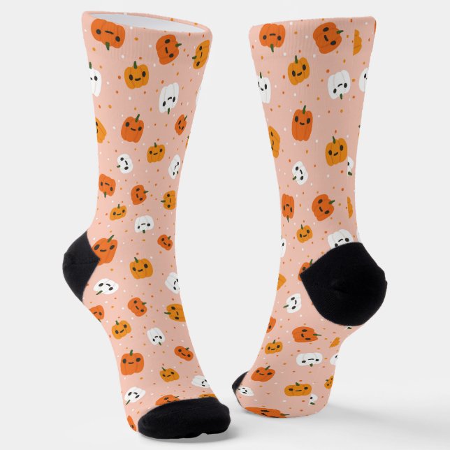 Calcetines Patrón de caras de calabaza kawaii (Angular)