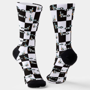 Calcetines Patrón de carrera retro de carreras de coches dive