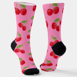 Calcetines Patrón de cereza suave en rosa
