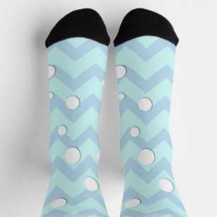 Calcetines Patrón de Chevron blanco azul claro con bolas de n