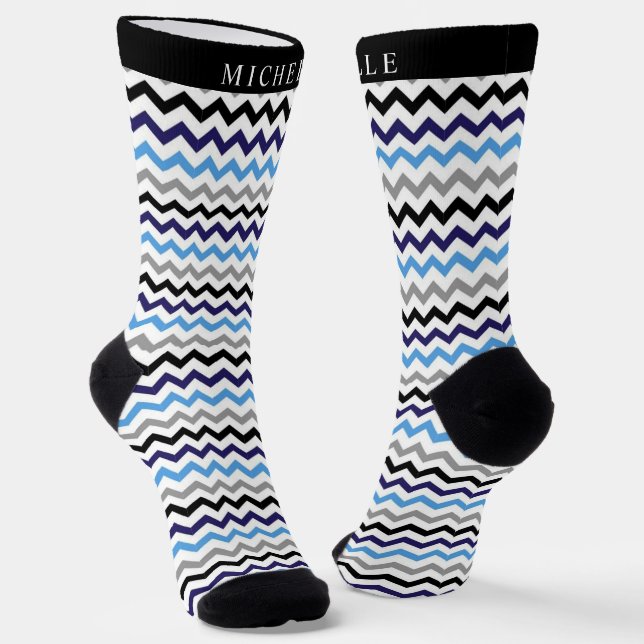 Calcetines Patrón de Chevron gris blanco azul personalizado (Angular)
