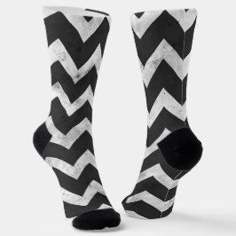 Calcetines Patrón de Chevron rústico en blanco y negro