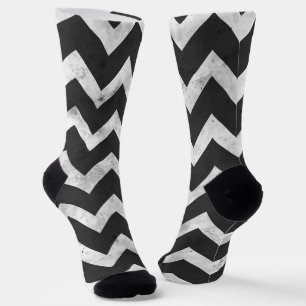 Calcetines Patrón de Chevron rústico en blanco y negro