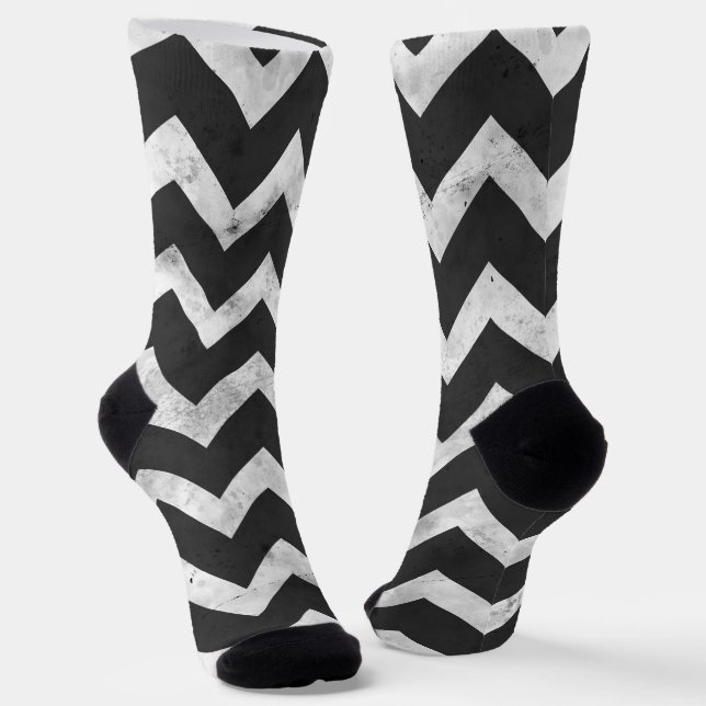 Calcetines Patrón de Chevron rústico en blanco y negro (Angular)