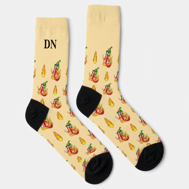 Calcetines Patrón de chile de bombero amarillo Añadir inicial (Derecha)
