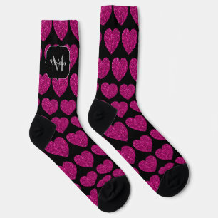 Calcetines Patrón de chismes de corazón rosado caliente Monog