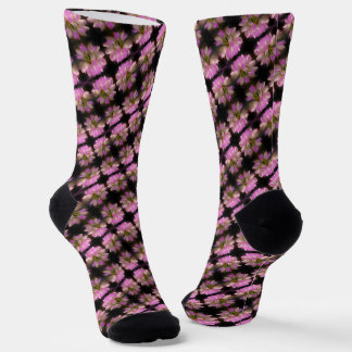 Calcetines Patrón de cierre de flor rosa y blanca