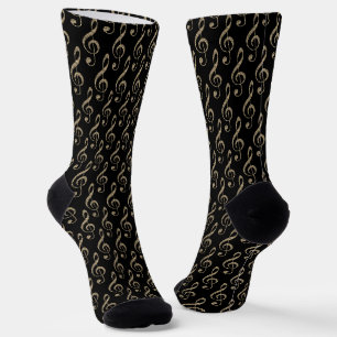 Calcetines Patrón de Clave de Música en Oro