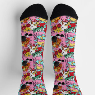 Calcetines Patrón de cómics rosa