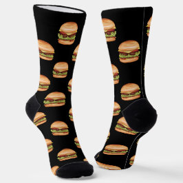 Calcetines Patrón de comida rápida de hamburguesa sobre un fo