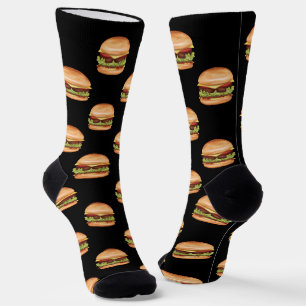 Calcetines Patrón de comida rápida de hamburguesa sobre un fo