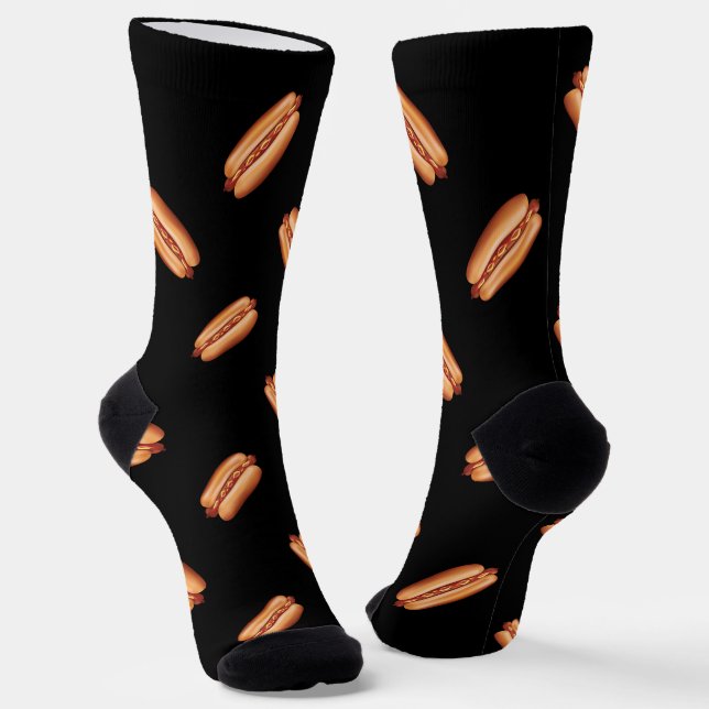 Calcetines Patrón de comida rápida de hot dog sobre un fondo  (Angular)
