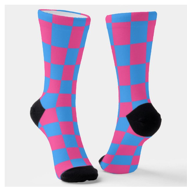Calcetines Patrón de comprobación azul rosa (Subido por el creador)