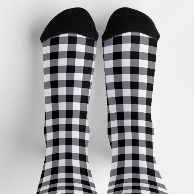 Calcetines Patrón de comprobación de Gingham blanco negro (Arriba)